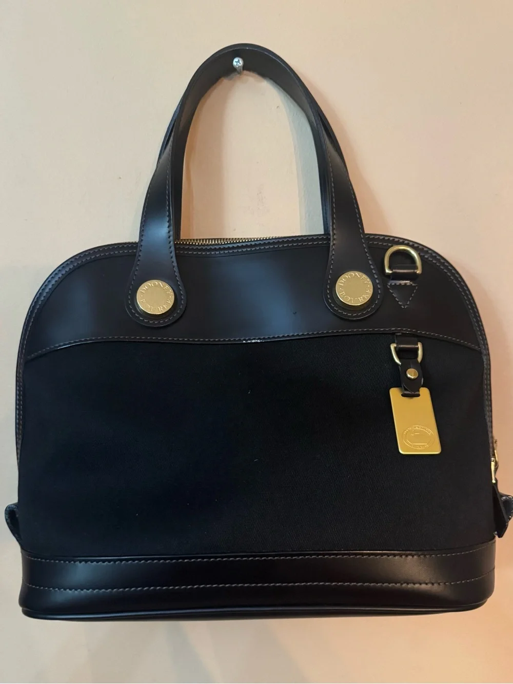 Dooney & Bourke Black Canvas & Leather Satchel with Gold Accents